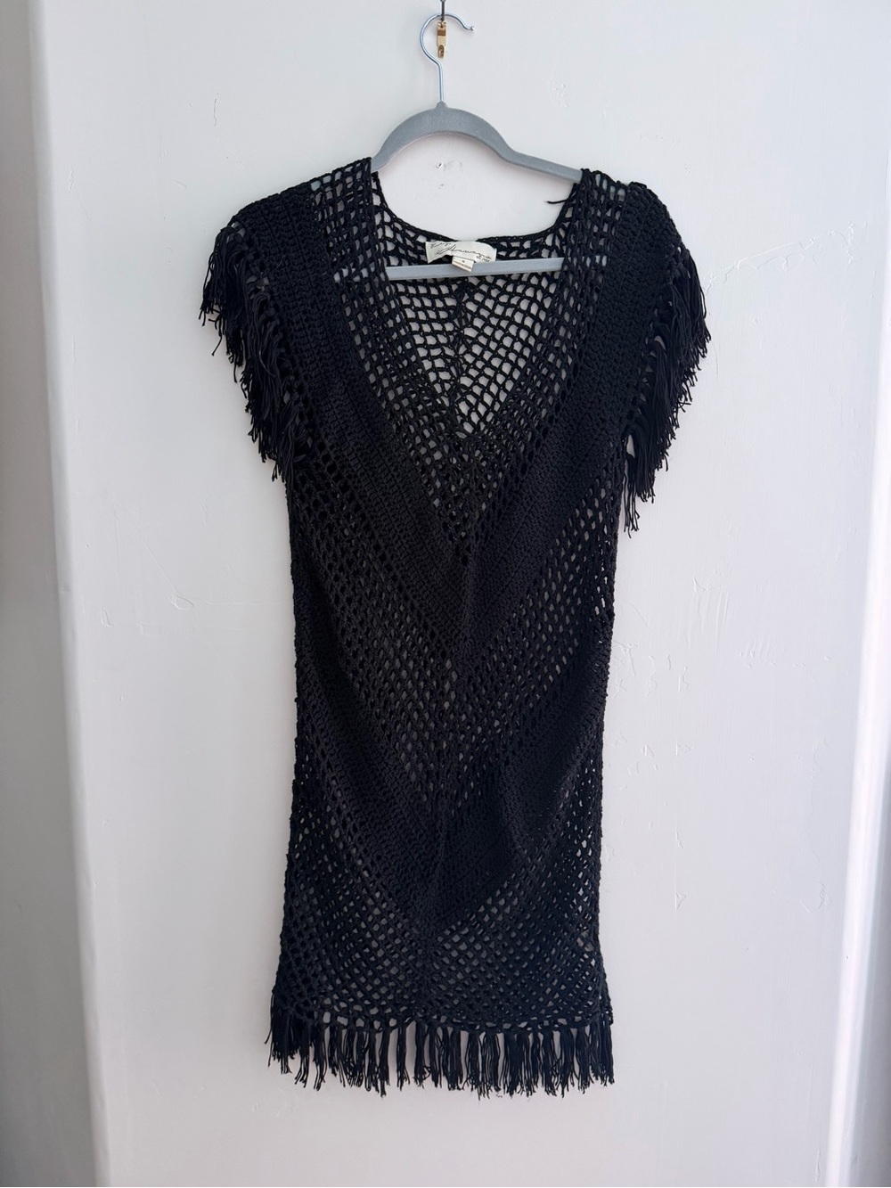 Vintage Havana Black Crochet Fringe Cover-Up